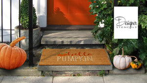 How to Stencil a Welcome Mat | Hello Pumpkin Stenciled Door Mat Project