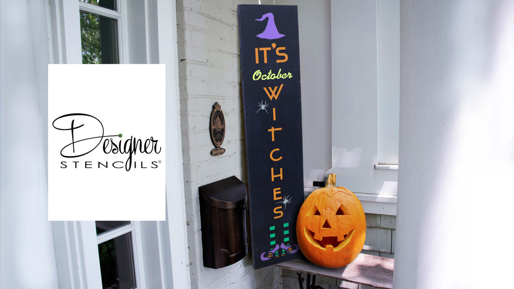 How to Stencil a Halloween Porch Sign | It's October Witches Vertical Porch Stencil Project