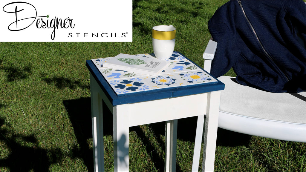 How to Tile and Stencil an Upcycled Table Using Talavera Stencil