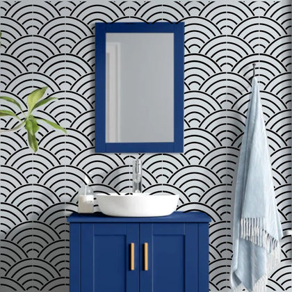 Wall Stencils Template Scallops in bathroom. Make your bathroom beautiful with stencils!