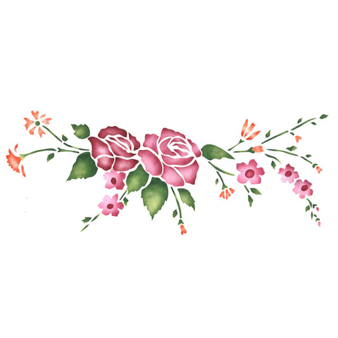 Rose Spray Wall Stencil Border