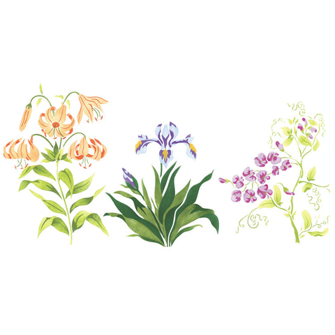 Lily Flower Mix Border Wall Stencil