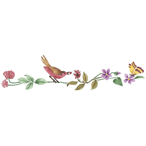 Bird, Butterfly, and Clover Wall Stencil Border