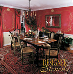 Scroll and Floral Dining Panel Wall Stencil - Room Setting