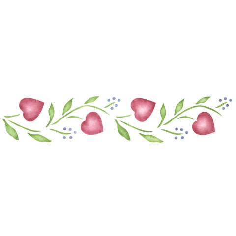 Hearts and Berries Vine Wall Stencil Border