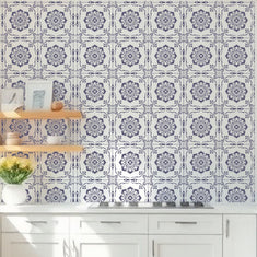 Parisian Tiles Allover Wall Stencil PAINTED ONTO A KITCHEN WALL