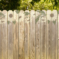 Sunflower Wall Stencil painted onto a wooden fence