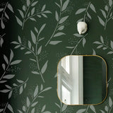 Green Wall Tranquil Branches Stencil in bathroom. DIY your bathroom with Stencils!