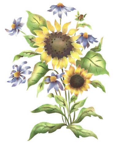 Sunflower Mix Wall Stencil by The Mad Stencilist