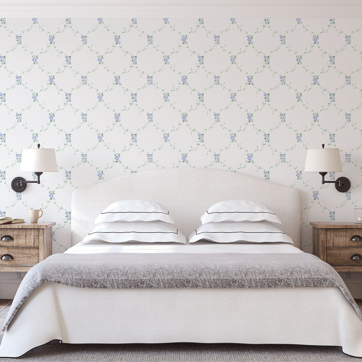 Allover Floral Lattice Wallpaper Wall Stencil