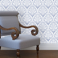 Large Damask Wallpaper Wall Stencil - Room Setting