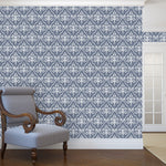 Diamond Damask Allover Wall Stencil - Room Setting