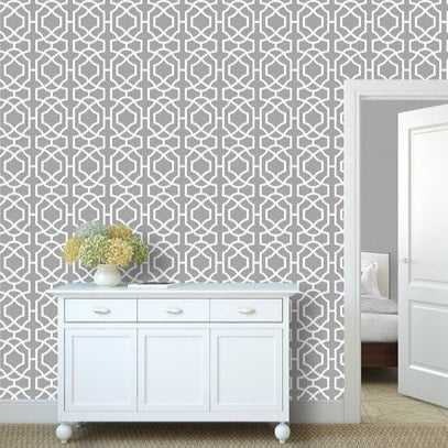 Contemporary Lattice Allover Wall Stencil - Room Setting