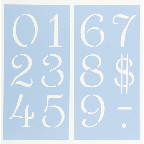 Simple Script Number Stencil Set 0-9 Plus $, -, .