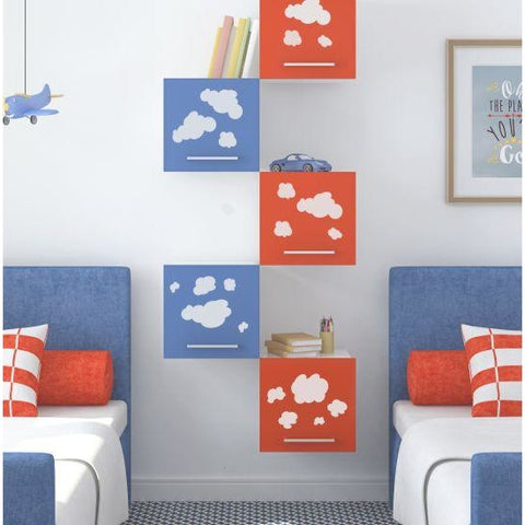 Clouds Long Format Stencil painted on Shelves