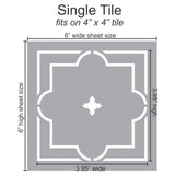 Moroccan Traditional Tin Tile Wall Stencil Single Tile Measurements Fits on 4" x 4" tile