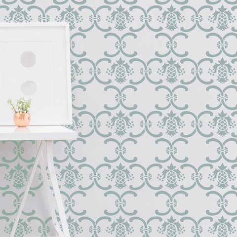 Pineapple Damask wall stencils