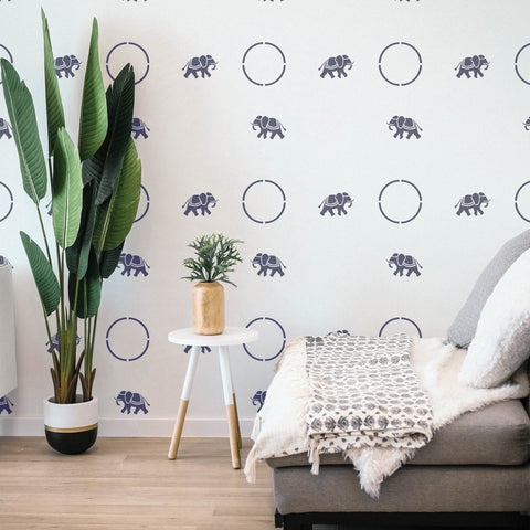 Elephants Wall Stencil In living Room